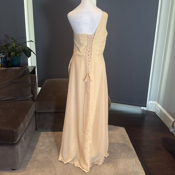 Women’s One Shoulder Chiffon Bridesmaid Formal Dress CorsetBack LegSlit Size 10 - Picture 6 of 12